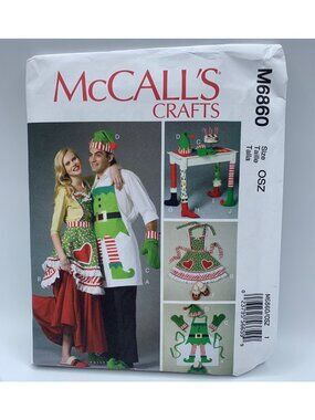 McCall's Christmas Apron Hat Slippers Table Leg Sewing Pattern M6860 Uncut 2013